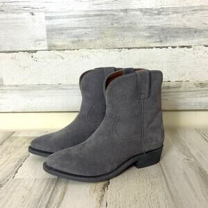 Frye women 9 gray suede leather heeled ankle bootie pointed toe cowboy western